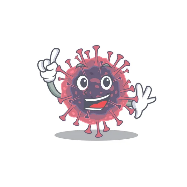 マスコットキャラクタースタイルの1本の指微生物コロナウイルス — ストックベクタ