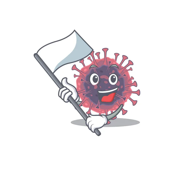 Microbiologie coronavirus tekenfilm karakter ontwerp met staande vlag — Stockvector