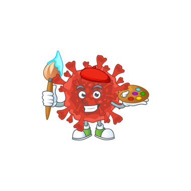 An artistic red corona virus artist cartoon design using a brush