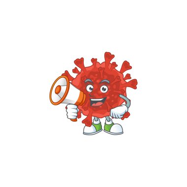 A picture of red corona virus with a megaphone