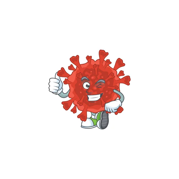 Red corona virus personaggio dei cartoni animati rendendo Pollici dito — Vettoriale Stock