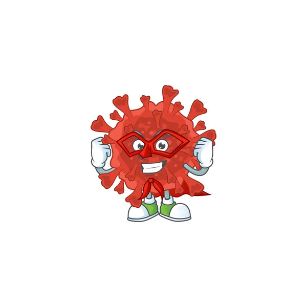 A picture of red corona virus dressed as a Super hero cartoon character — Stock Vector