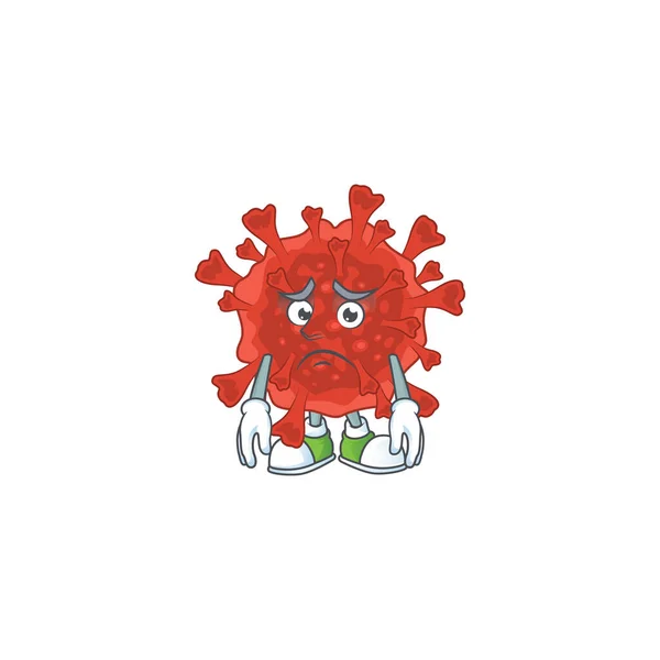 Κόκκινο στυλ σχεδιασμού μασκότ του ιού Κορόνα με ανήσυχο πρόσωπο — Διανυσματικό Αρχείο