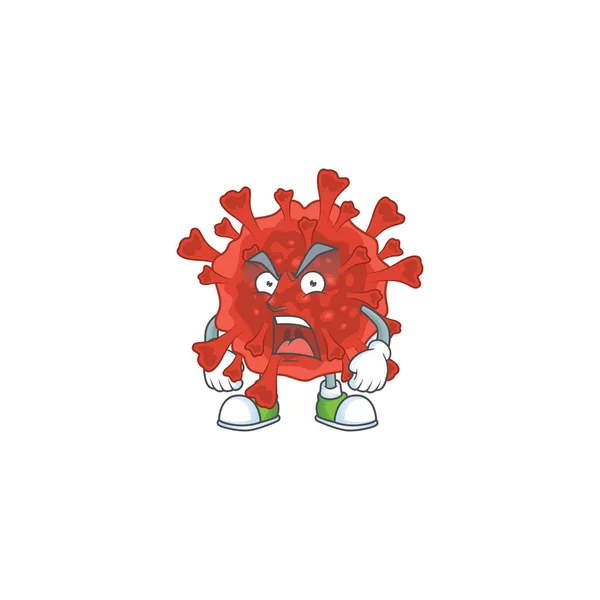 Concepto de diseño de la mascota del virus corona roja mostrando la cara enojada — Vector de stock