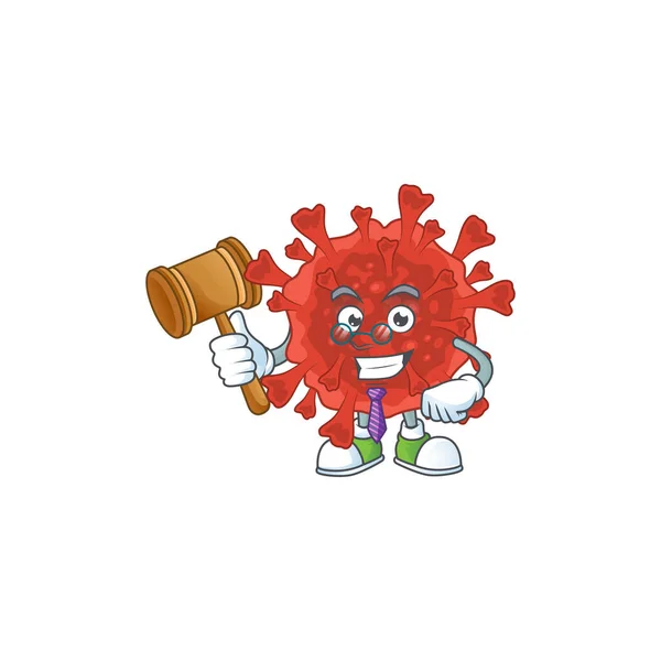 Red corona virus wise judge cartoon character design with cute glasses — 图库矢量图片