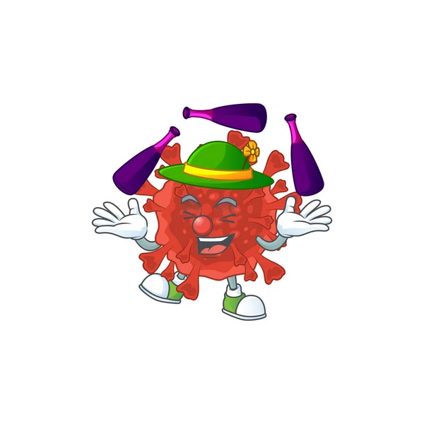 Red corona virus cartoon character concept love playing Juggling — Stock vektor