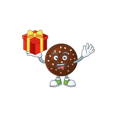 Çılgın yüzünü gösteren çikolatanın maskot tasarımı.