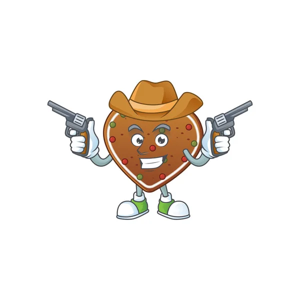Cool cowboy cartoon design of gingerbread love holding guns — Stock Vector