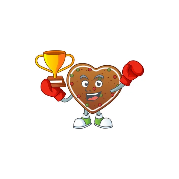 Happy face of boxing winner gingerbread love in mascot design style - Stok Vektor