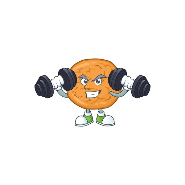 Design de mascote de sorrir Exercício de fitness melaço biscoitos levantar sinos — Vetor de Stock