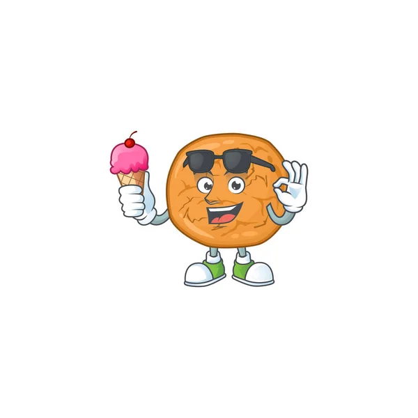 Personagem de desenhos animados de biscoitos de melaço desfrutando de um sorvete — Vetor de Stock
