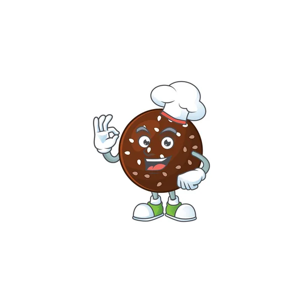 Una foto del personaje de dibujos animados chokladboll con sombrero de chef blanco — Archivo Imágenes Vectoriales