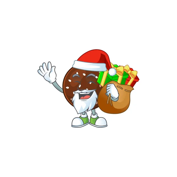 Chokladboll personnage de bande dessinée de Santa avec boîte de cadeau — Image vectorielle