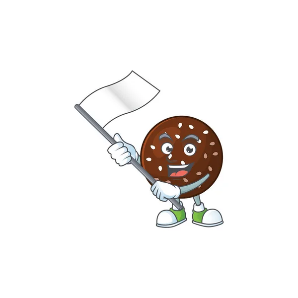Um patriótico mascote chokladboll design de personagem segurando bandeira de pé — Vetor de Stock