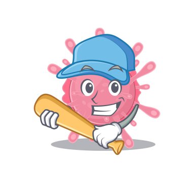 Corona virüsünün maskot tasarımı. Beyzbol sopasıyla.