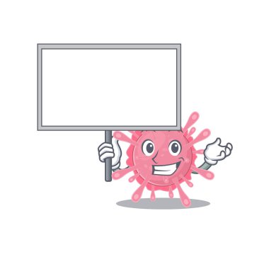 Corona virüsü sevimli çizgi film karakteri bir tahta getir.