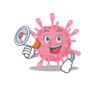 An icon of corona virus germ holding a megaphone