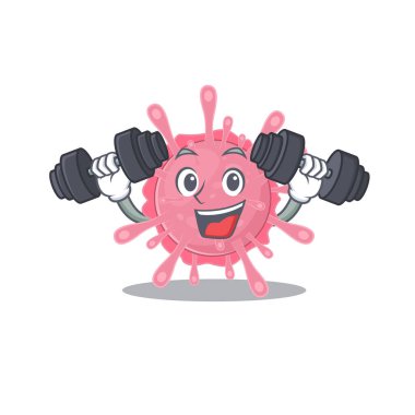 Smiley Fitness exercise corona virus germ cartoon character raising barbells