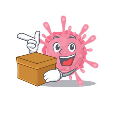 Corona virus germ cartoon design style having a box