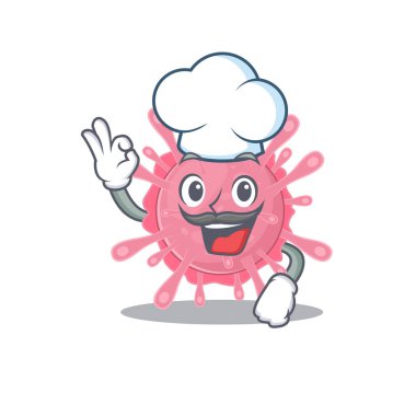 Cute corona virus germ cartoon character wearing white chef hat