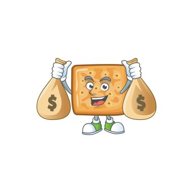 Happy rich crackers mascot design carries money bags