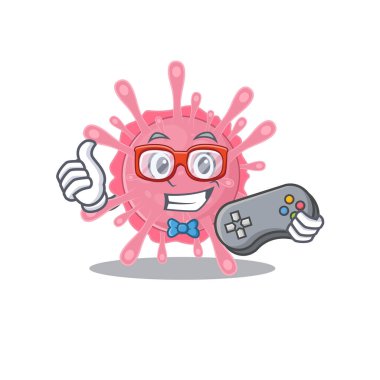 Cool gamer of corona virus germ mascot design style with controller