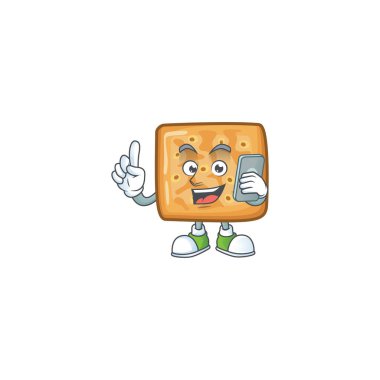 Tatlı bir kraker çizgi film tasarımı telefonda konuşuyor.