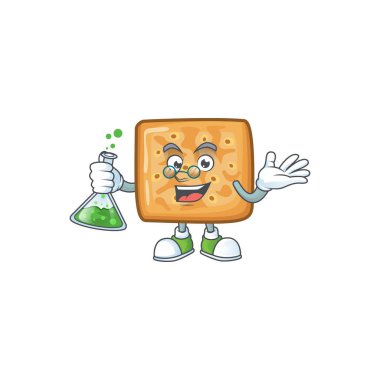 Kraker beyinli Profesör Çizgi film tasarımı Cam bir tüp kavrıyor