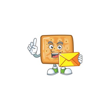 Cute face crackers mascot design holding an envelope