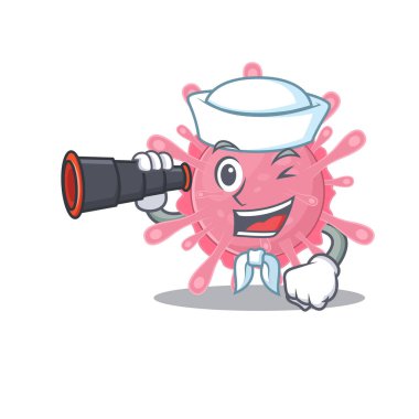 Corona virus germ in Sailor cartoon character design with binocular