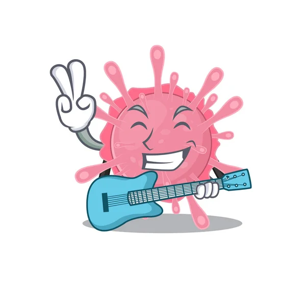 Souper cool corona virus germe dessin animé jouer une guitare — Image vectorielle