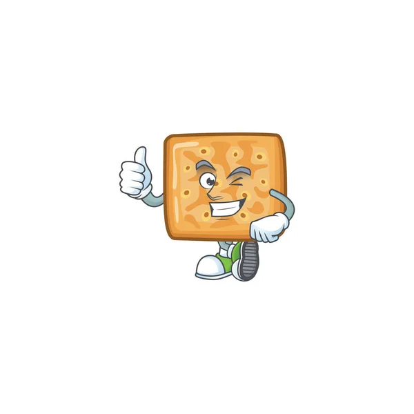 Crackers personagem de desenho animado fazendo polegares para cima dedo — Vetor de Stock