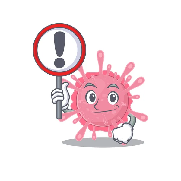 Gaya kartun ceria dari kuman virus corona memegang tanda Grafik Vektor