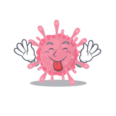 Funny face corona virus germ mascot design style with tongue out
