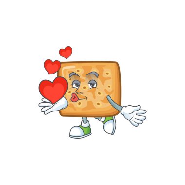 A romantic cartoon character of crackers with a heart