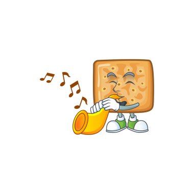 Crackers cartoon character playing music with a trumpet