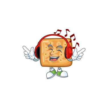 cartoon mascot design of crackers enjoying music