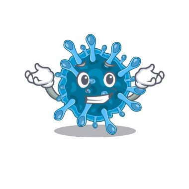 Mikroskobik korona virüsü maskot tarzının mutlu yüzü