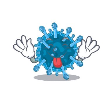 Funny face microscopic corona virus mascot design style with tongue out