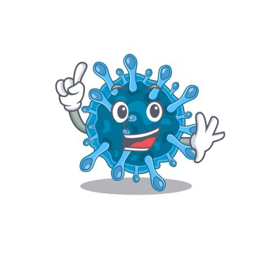 One Finger microscopic corona virus in mascot cartoon character style