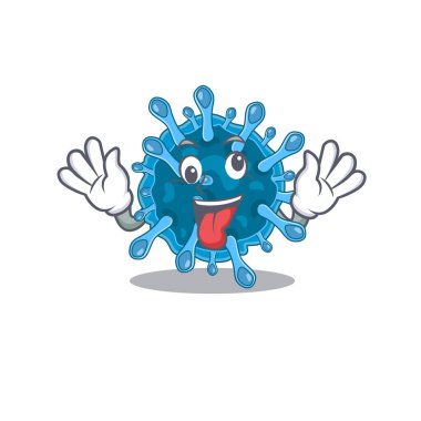 A picture of crazy face microscopic corona virus mascot design style