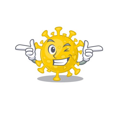 Smiley Corona virüs teşhisi çizgi film tasarım stili göz kırpmayı gösteriyor