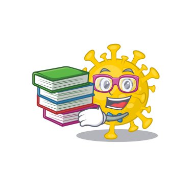 Corona virüsü teşhisi koyan çalışkan bir öğrenci. Maskot tasarımı.