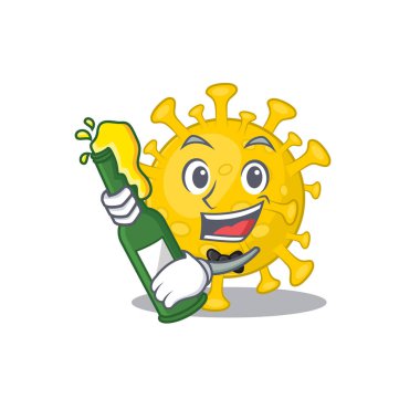 Corona virüsü teşhisi. Bira şişesi maskot tarzı.