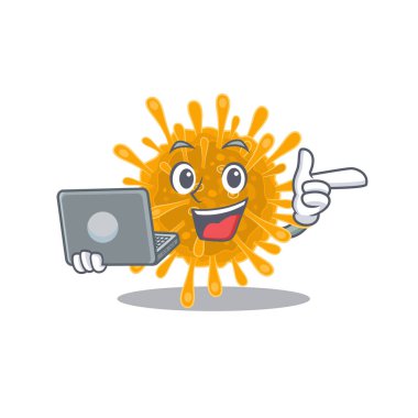 An icon of smart coronaviruses working with laptop