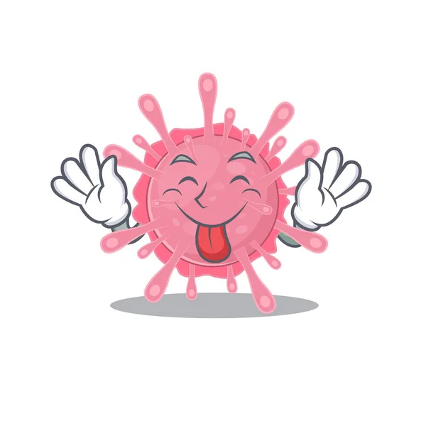 Divertido rostro corona virus germen mascota diseño estilo con lengua fuera — Archivo Imágenes Vectoriales