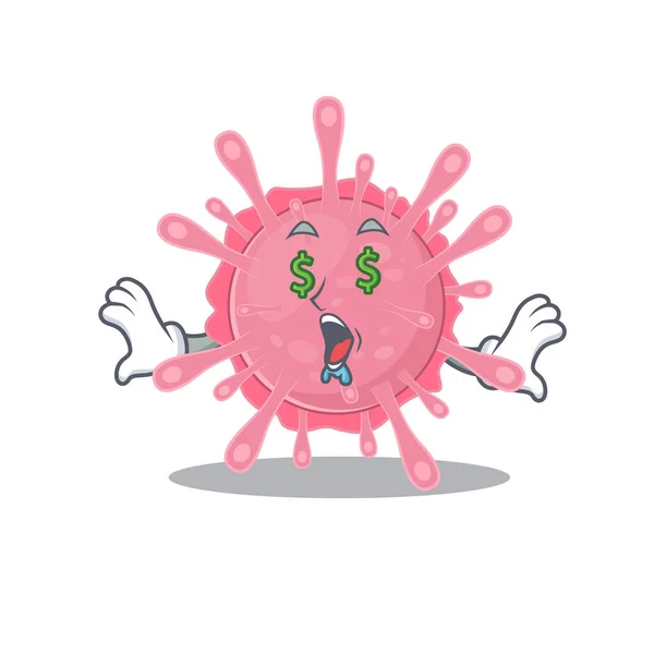 Rich corona virus germ with Money eye mascot character style — Stock Vector