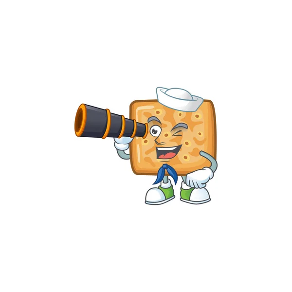 Crackers in Sailor cartoon character design with binocular — Stockvector