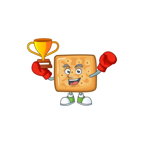 Happy face of boxing winner crackers in mascot design style - Stok Vektor
