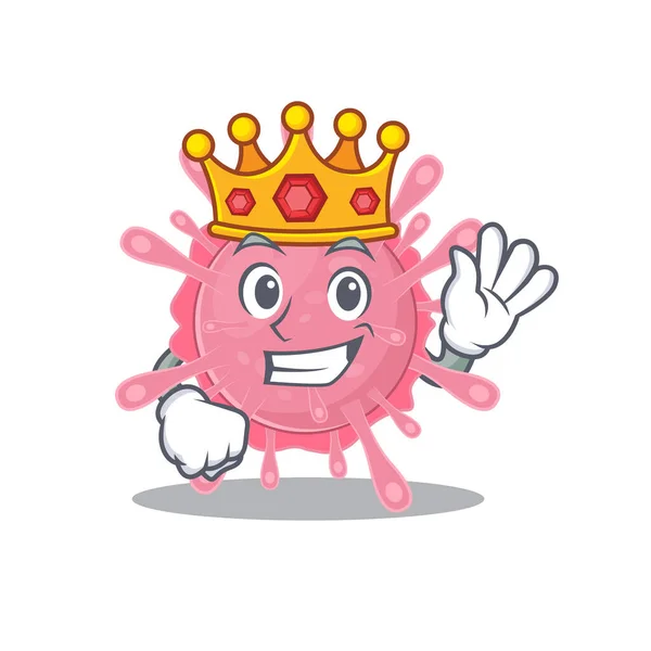 Der Königliche König von Corona-Virus-Keim Zeichentrickfigur mit Krone — Stockvektor